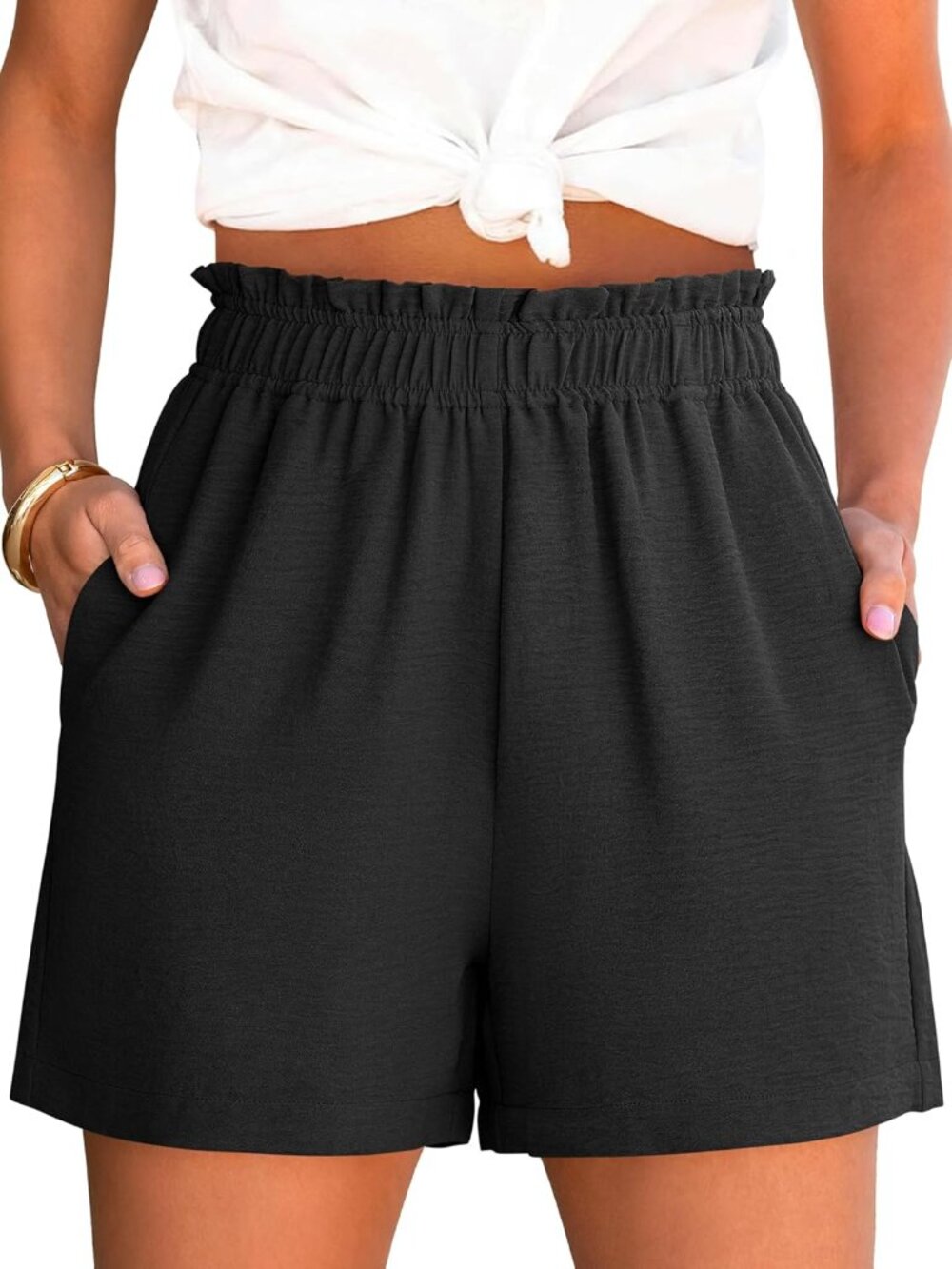〽️Women's Casual Shorts Black Lightweight High Rice Dressy Elastic High Waisted